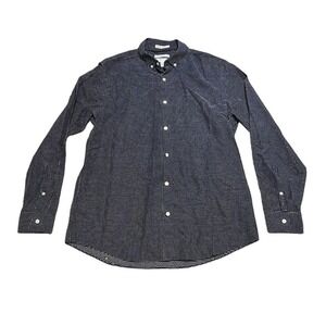 Calibrate Dress Shirt Men Large Navy Geometric Slim Fit Non-Iron Button Up